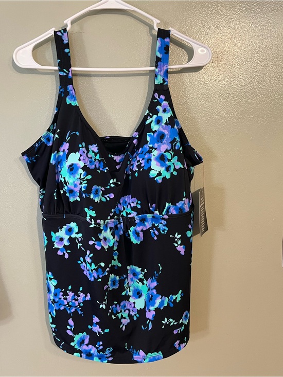 Swimsuits For All Tops - Swimsuit For All Womens Tankini Swim Top Blue Floral Size 20 NWT